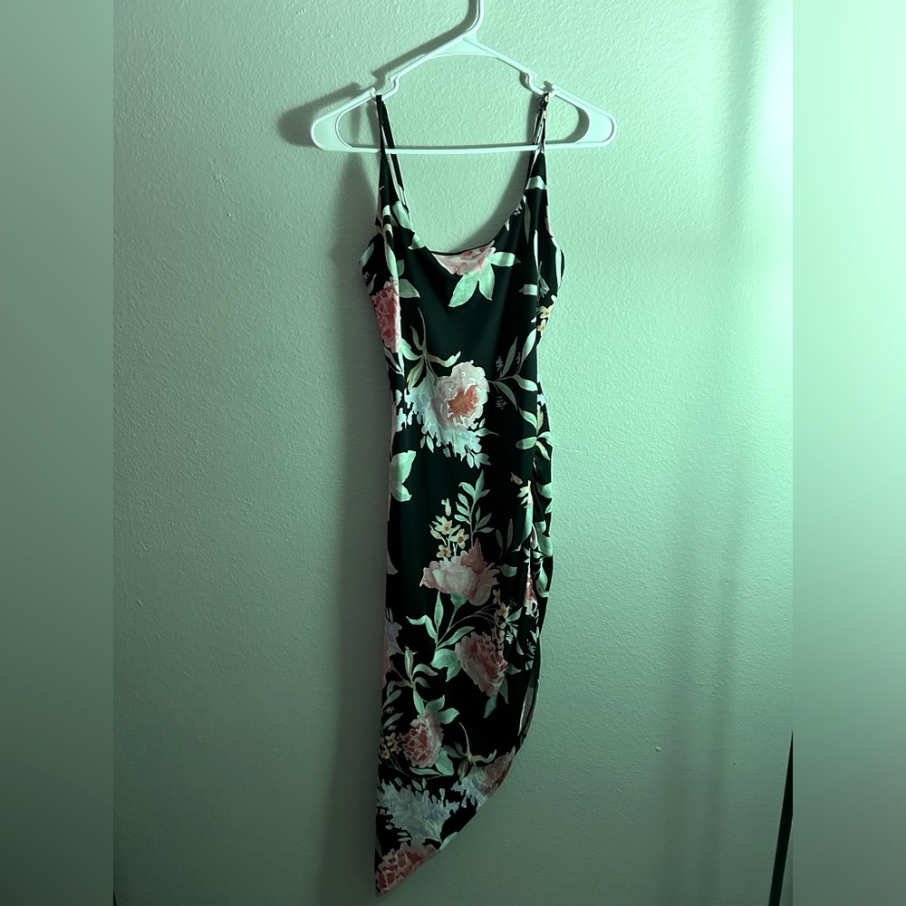 Black Floral Asymmetrical Dress